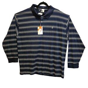 NWT Playa Grande golf polo Mens 4XLB Knit Blue White Stripes Long sleeves office